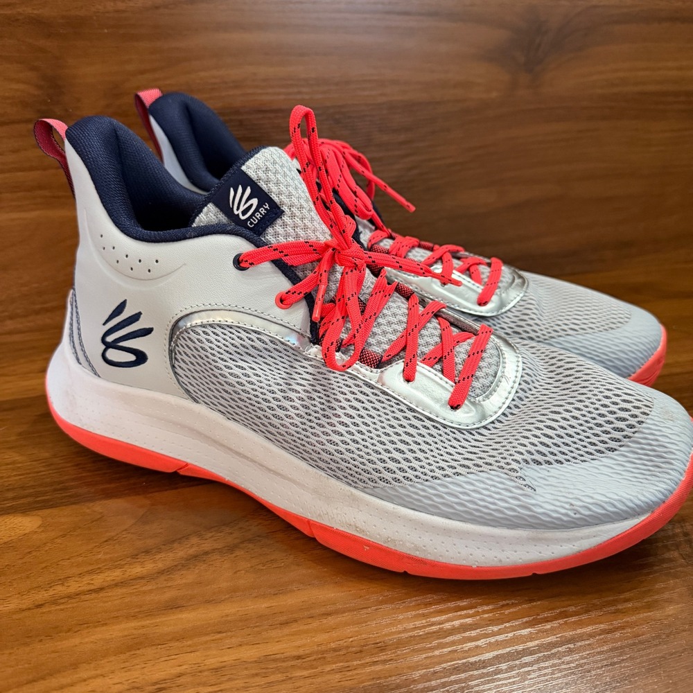 Under Armour Curry 3Z6 Mens Basketball Shoes Halo Gray Neon Red/Pink Size 13